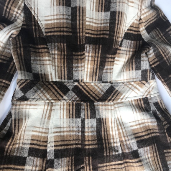 Ambition Ruffle winter Coat Brown and Black Plaid fitted waist Size S - Picture 5 of 12